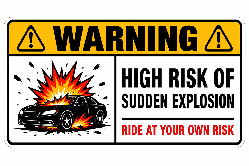 High Risk of Sudden Explosion Warning Sticker – Funny Car Prank Decal