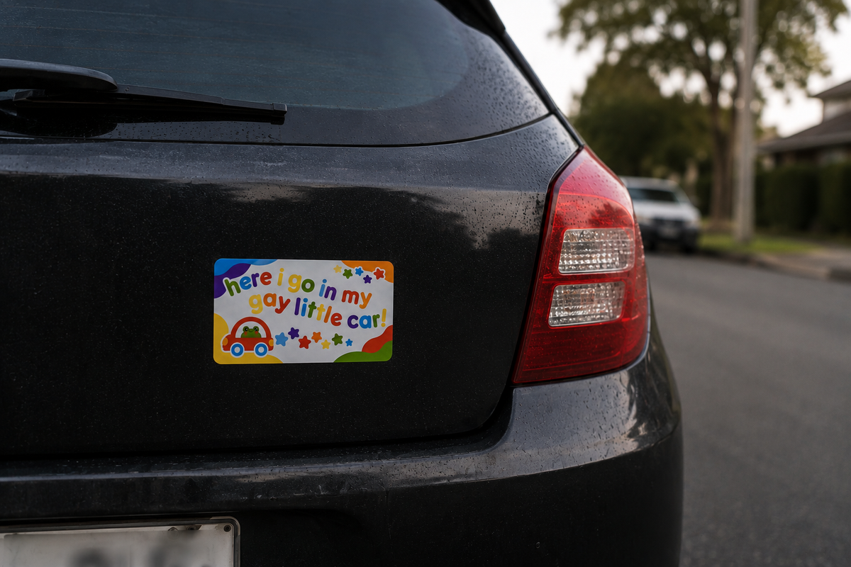Funny “Gay Little Car” Bumper Sticker
